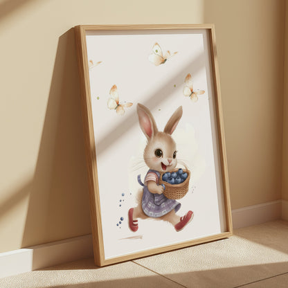 Premium Poster of Adorable Rabbit with Blueberries Wall Art Posters