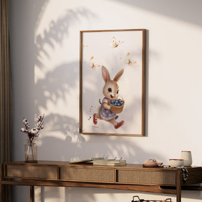 Premium Poster of Adorable Rabbit with Blueberries Wall Art Posters
