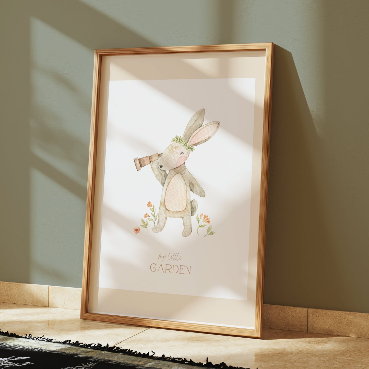 Premium Poster of Adorable Rabbit with Flowers My Little Garden Posters