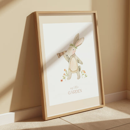 Premium Poster of Adorable Rabbit with Flowers My Little Garden Posters