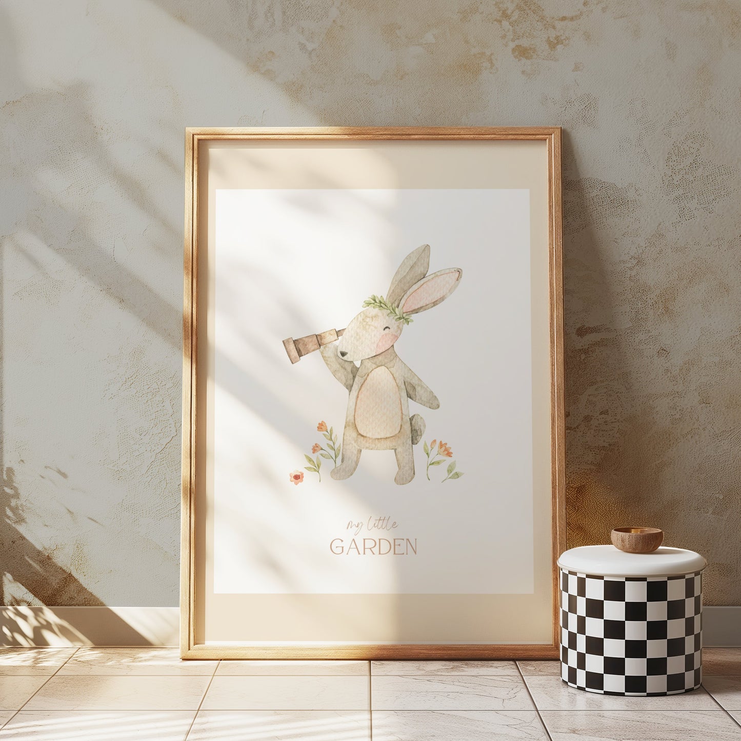 Premium Poster of Adorable Rabbit with Flowers My Little Garden Posters