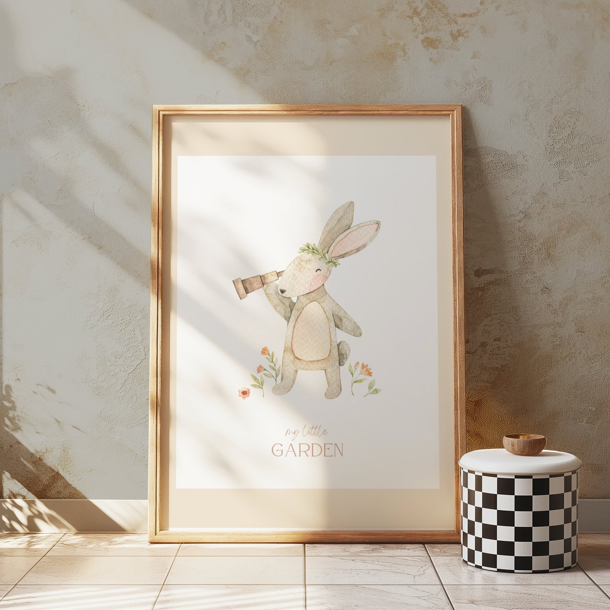 Premium Poster of Adorable Rabbit with Flowers My Little Garden Posters