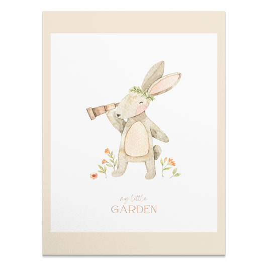 Premium Poster of Adorable Rabbit with Flowers My Little Garden Posters