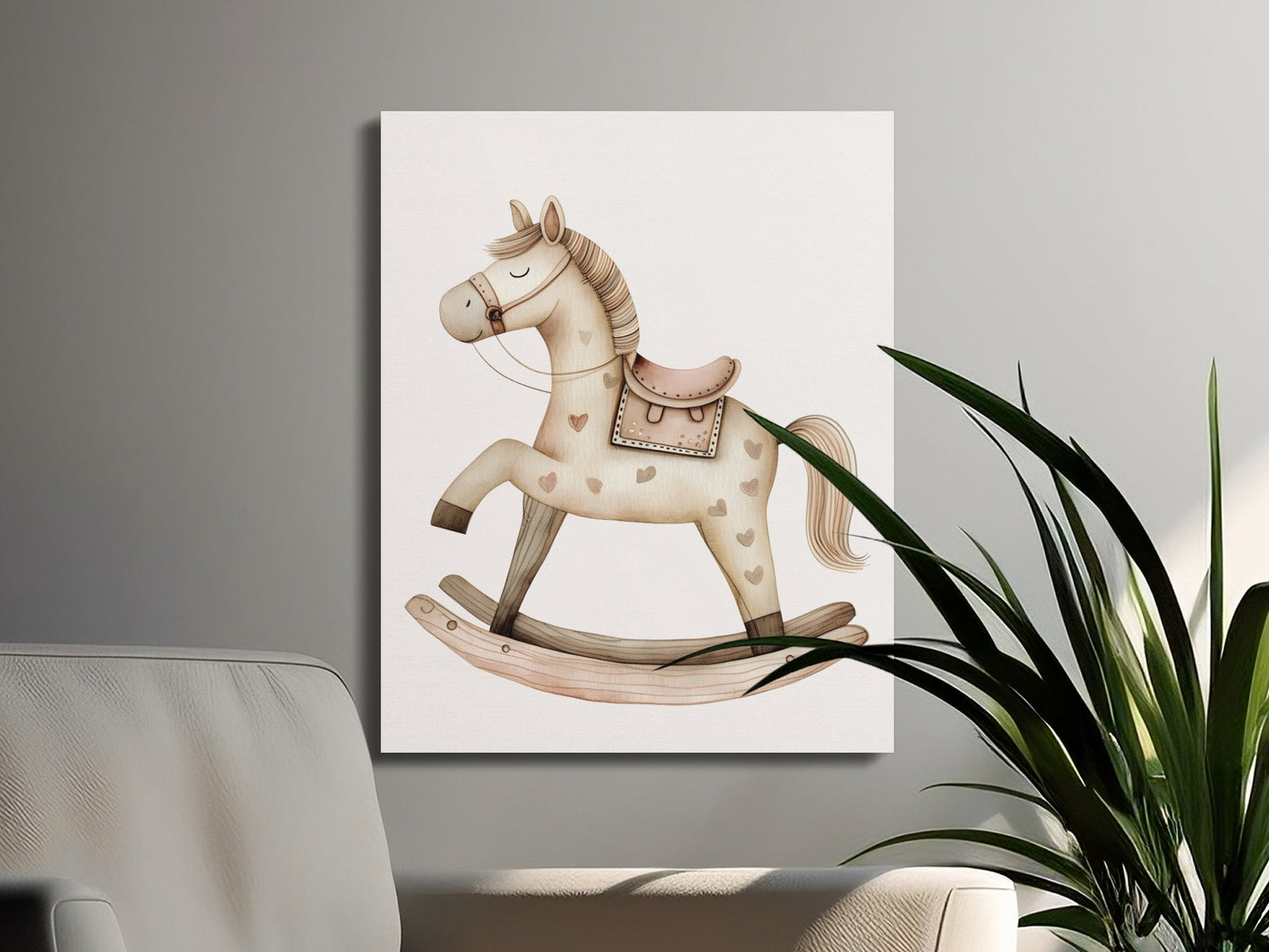 Premium Poster of Adorable Rocking Horse Nursery Wall Art Canvas Wraps