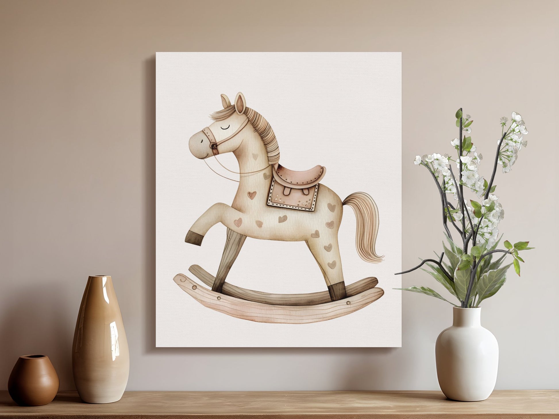 Premium Poster of Adorable Rocking Horse Nursery Wall Art Canvas Wraps