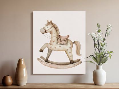 Premium Poster of Adorable Rocking Horse Nursery Wall Art Canvas Wraps