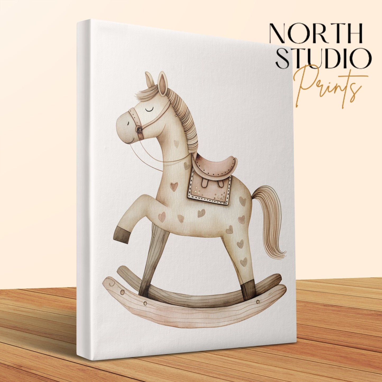 Premium Poster of Adorable Rocking Horse Nursery Wall Art Canvas Wraps