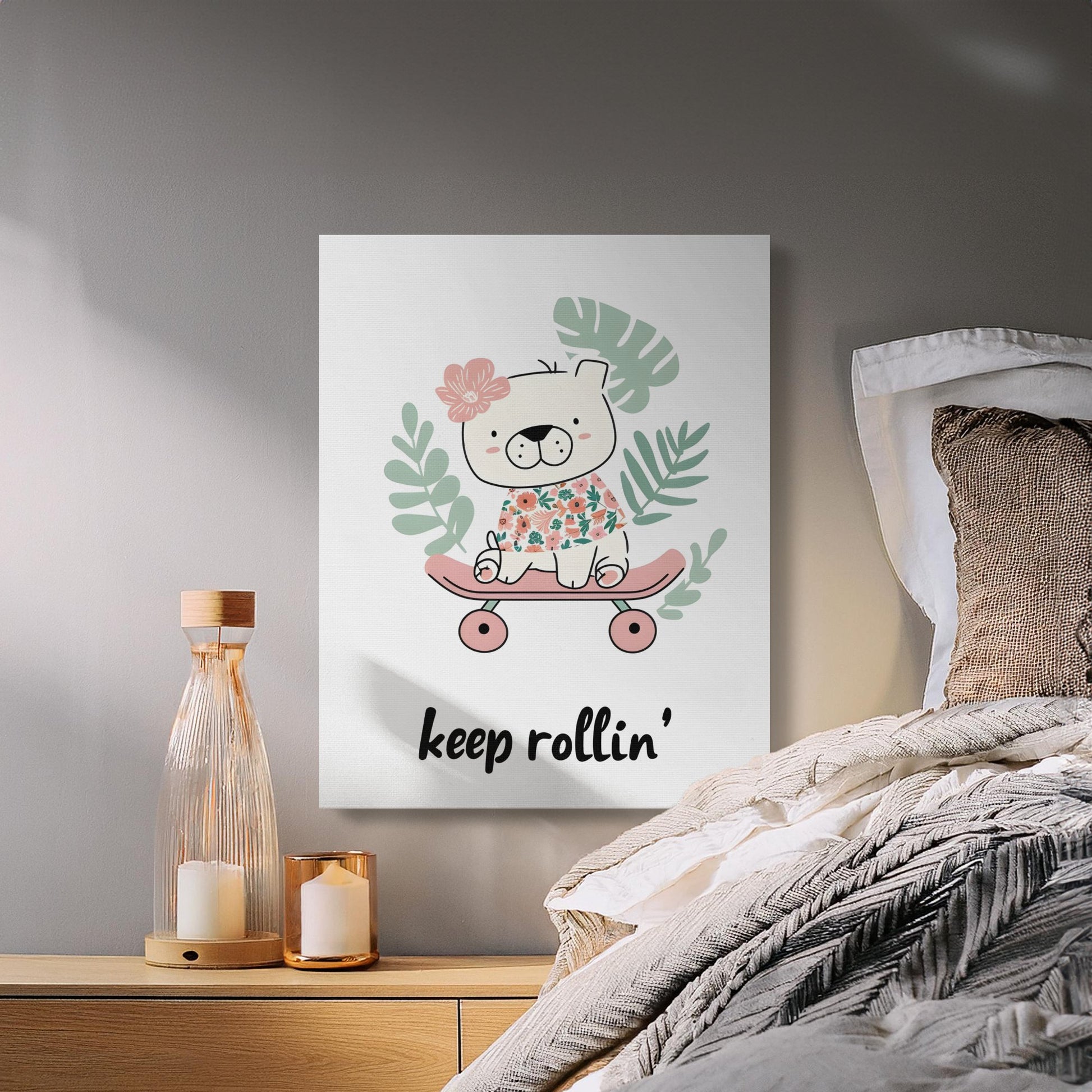 Premium Poster of Adorable Skateboarding Bear Nursery Canvas Wraps