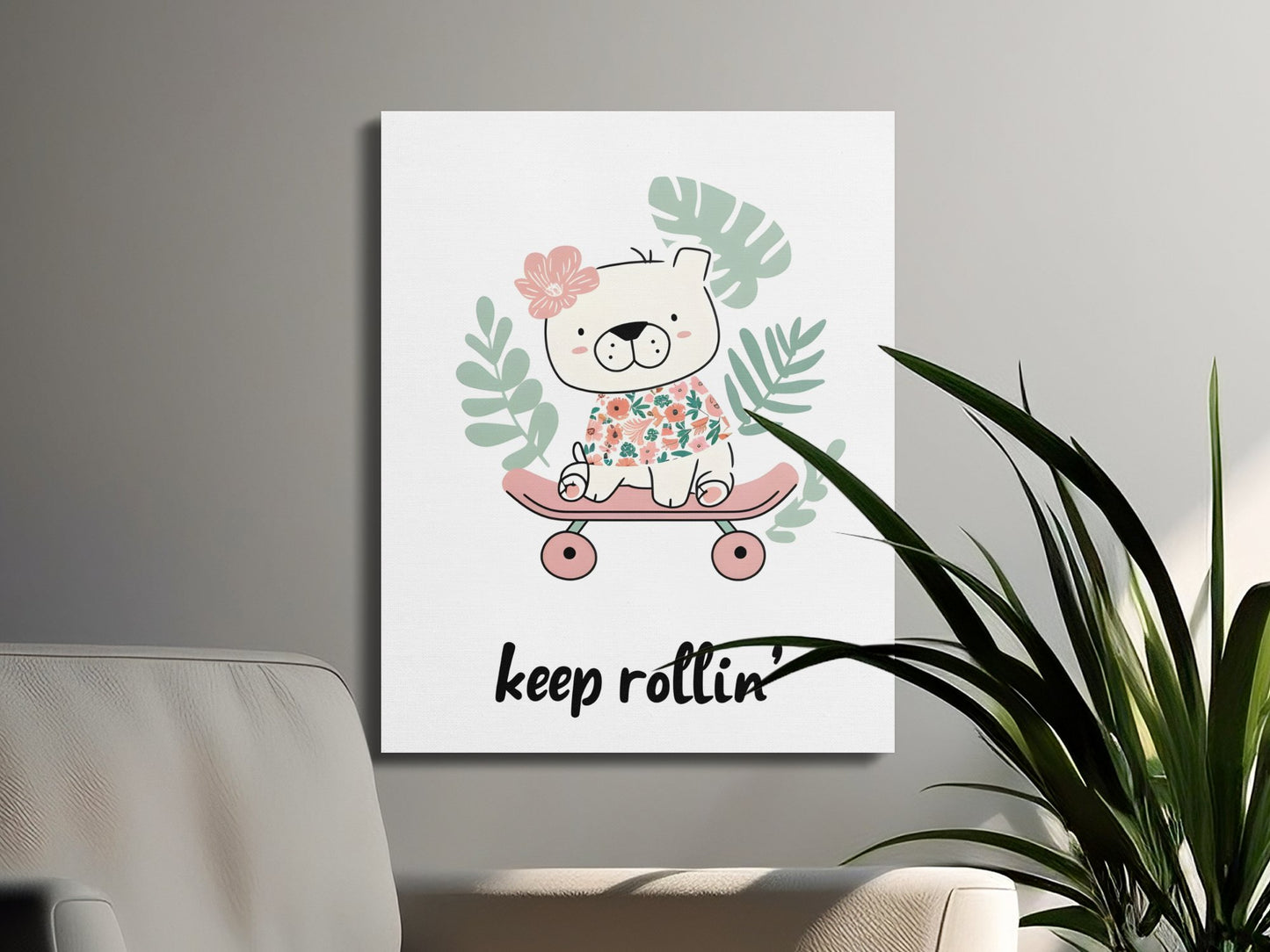 Premium Poster of Adorable Skateboarding Bear Nursery Canvas Wraps
