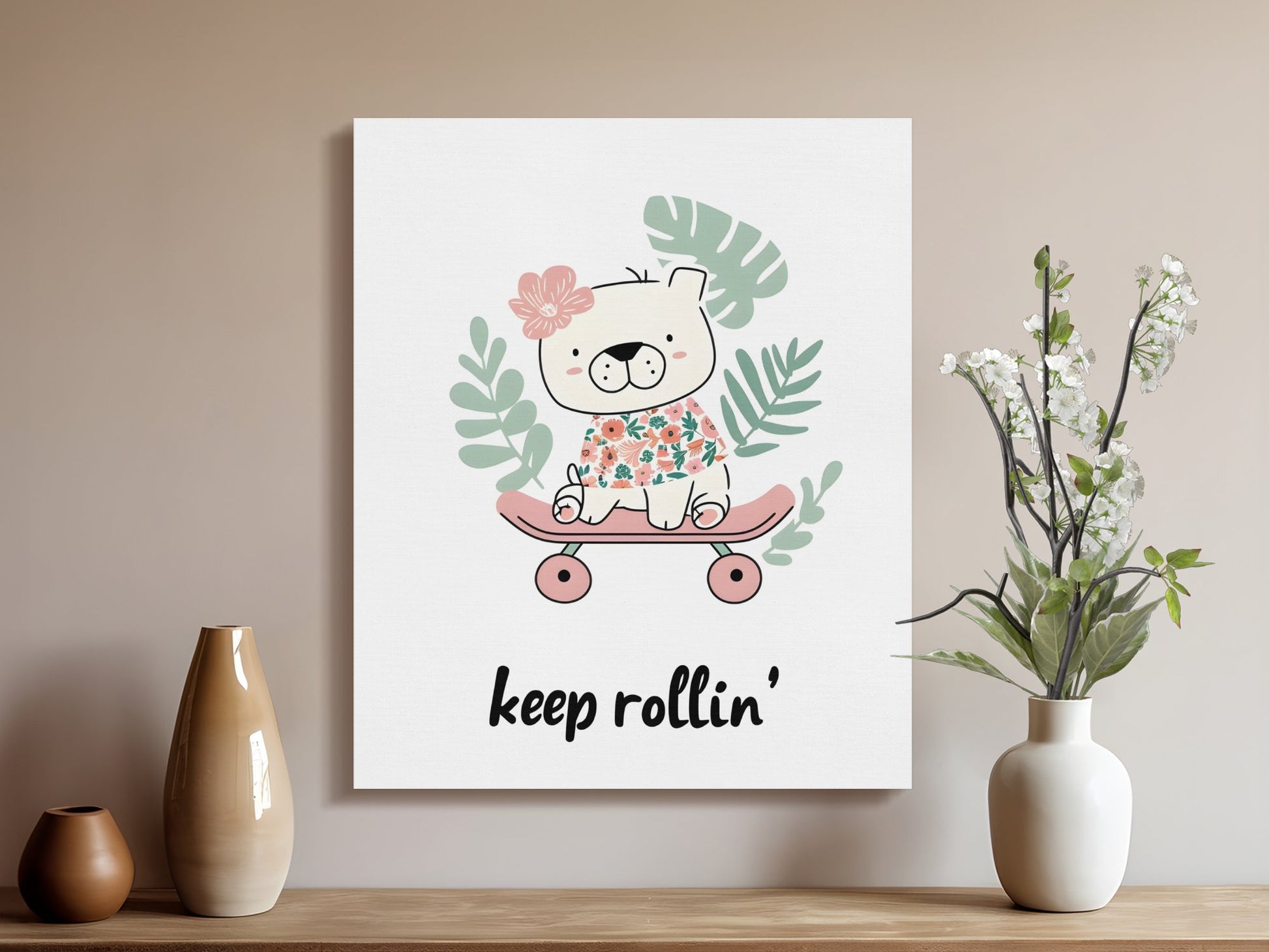 Premium Poster of Adorable Skateboarding Bear Nursery Canvas Wraps