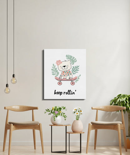 Premium Poster of Adorable Skateboarding Bear Nursery Canvas Wraps