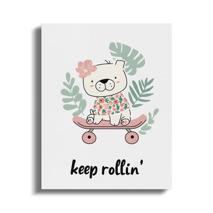 Premium Poster of Adorable Skateboarding Bear Nursery Canvas Wraps