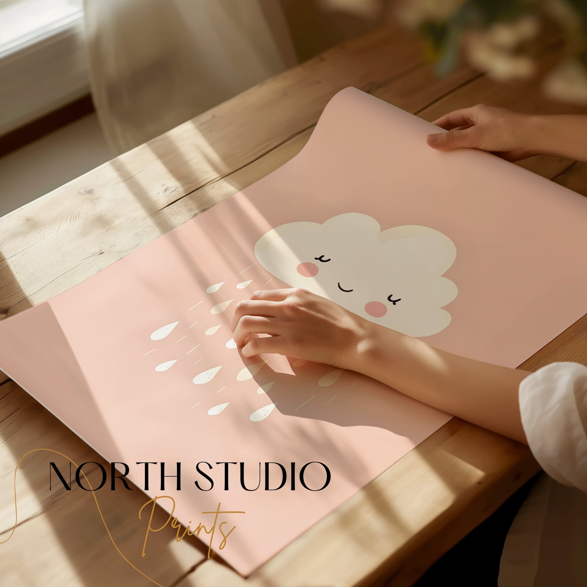 Premium Poster of Adorable Smiling Cloud with Raindrops Posters