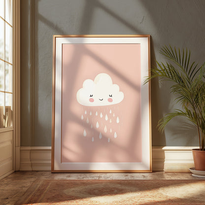 Premium Poster of Adorable Smiling Cloud with Raindrops Posters