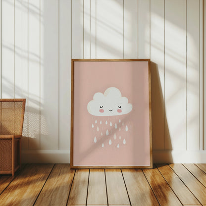 Premium Poster of Adorable Smiling Cloud with Raindrops Posters