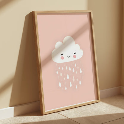 Premium Poster of Adorable Smiling Cloud with Raindrops Posters