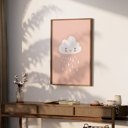 Premium Poster of Adorable Smiling Cloud with Raindrops Posters