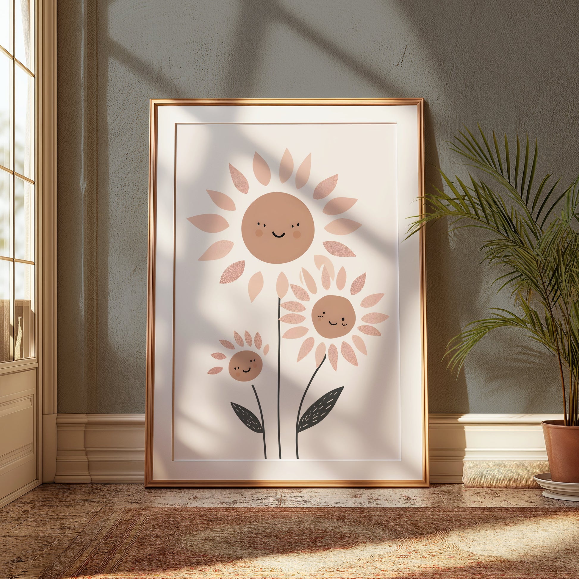 Premium Poster of Adorable Sunflower Family Art Beautiful Smiling Faces Posters