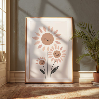 Premium Poster of Adorable Sunflower Family Art Beautiful Smiling Faces Posters