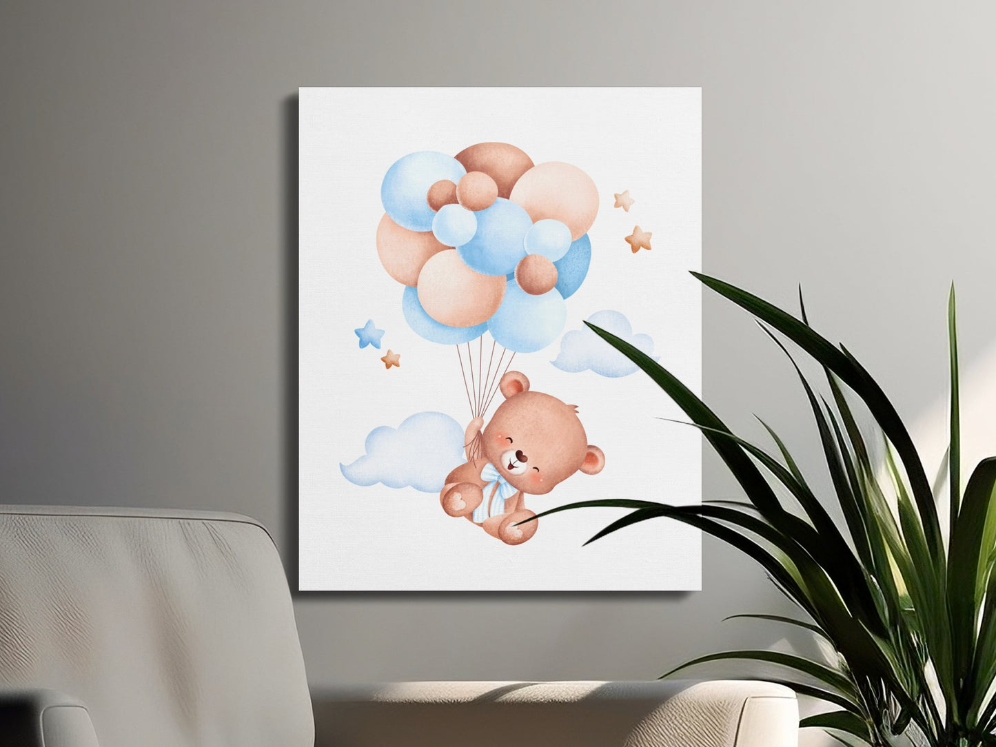 Premium Poster of Adorable Teddy Bear Floating on Balloons Canvas Wraps