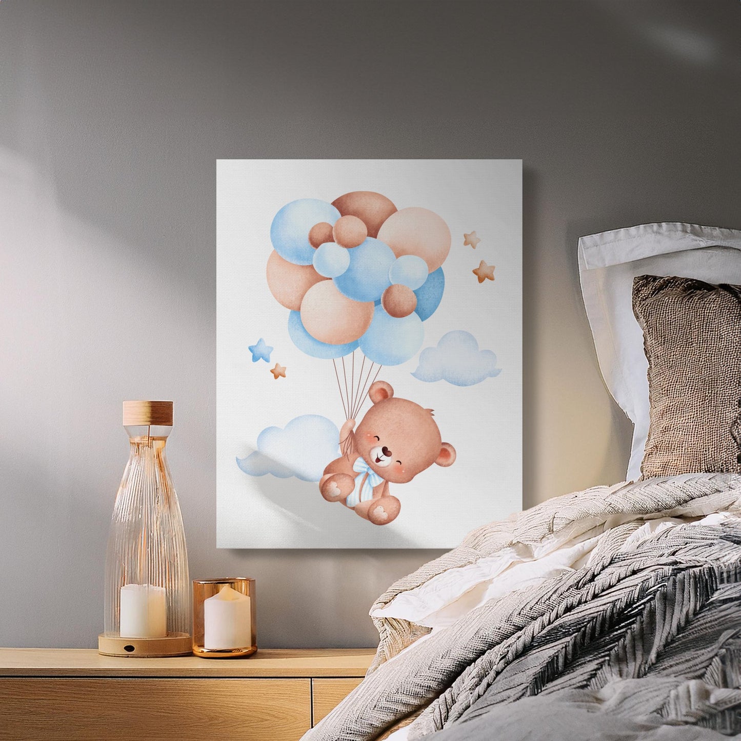 Premium Poster of Adorable Teddy Bear Floating on Balloons Canvas Wraps