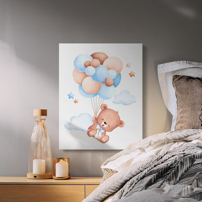 Premium Poster of Adorable Teddy Bear Floating on Balloons Canvas Wraps