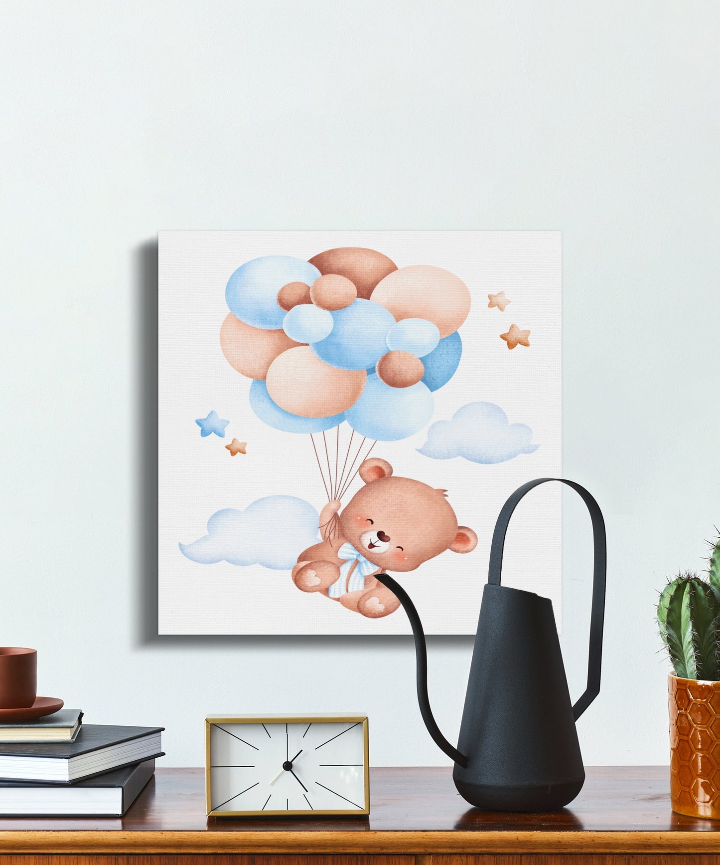 Premium Poster of Adorable Teddy Bear Floating on Balloons Canvas Wraps