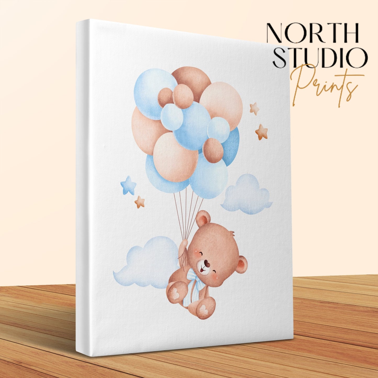 Premium Poster of Adorable Teddy Bear Floating on Balloons Canvas Wraps