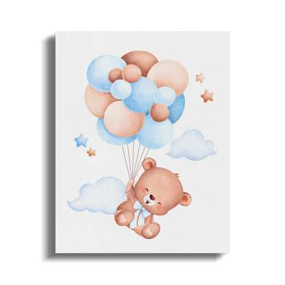 Premium Poster of Adorable Teddy Bear Floating on Balloons Canvas Wraps