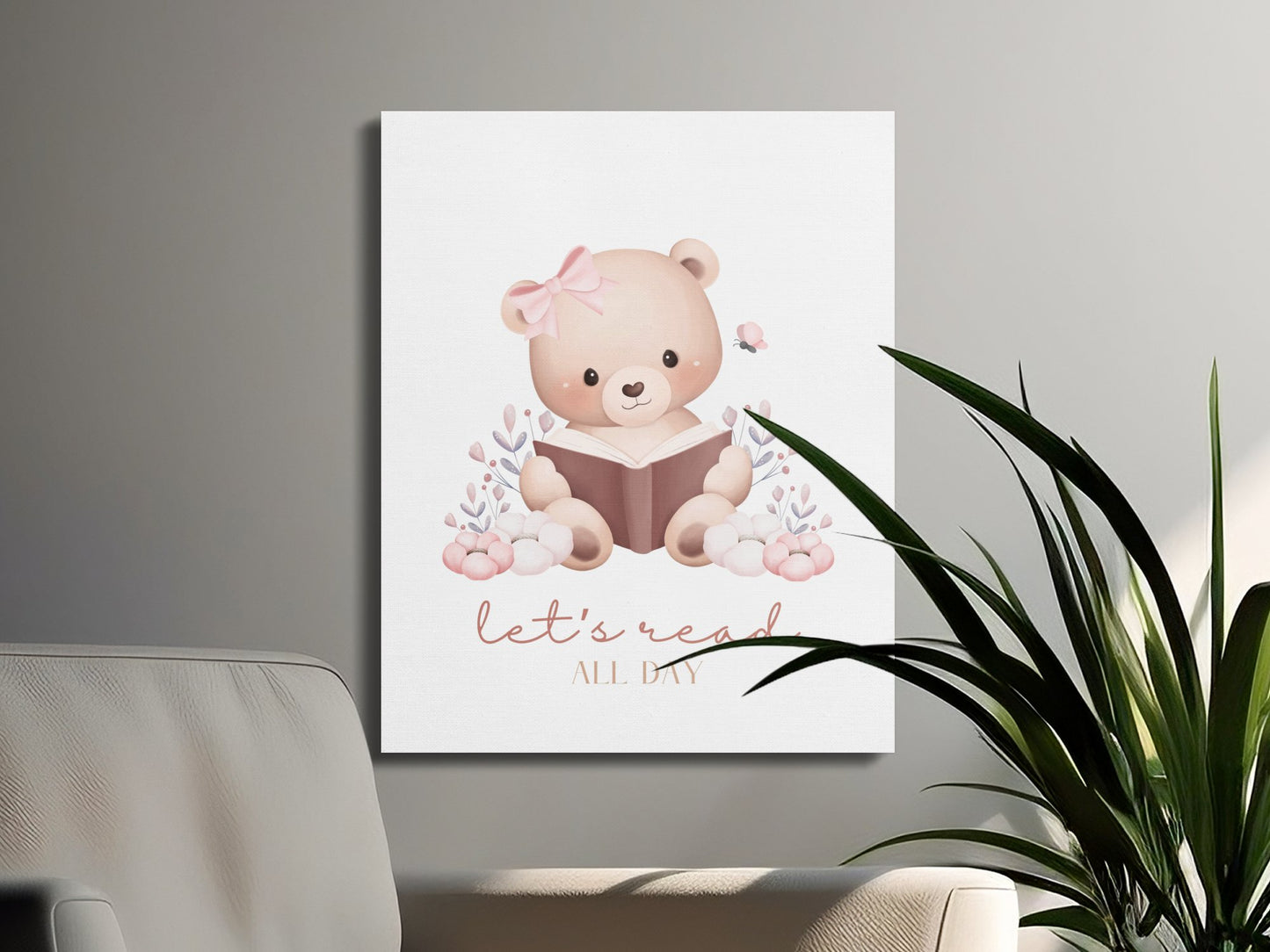 Premium Poster of Adorable Teddy Bear Reading Art Nursery Canvas Wraps