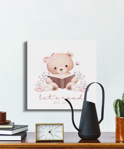Premium Poster of Adorable Teddy Bear Reading Art Nursery Canvas Wraps