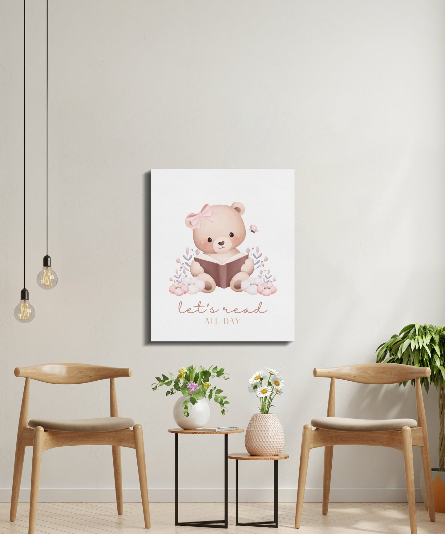 Premium Poster of Adorable Teddy Bear Reading Art Nursery Canvas Wraps