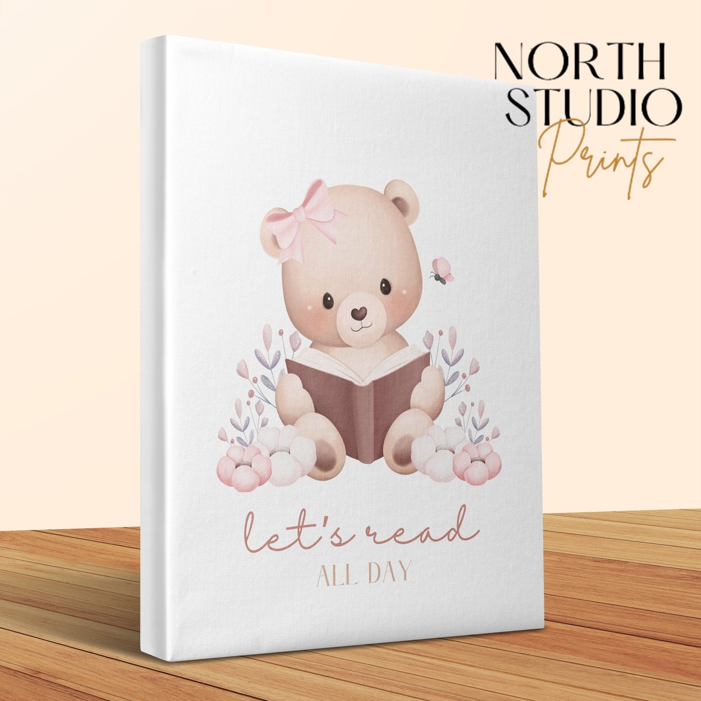Premium Poster of Adorable Teddy Bear Reading Art Nursery Canvas Wraps