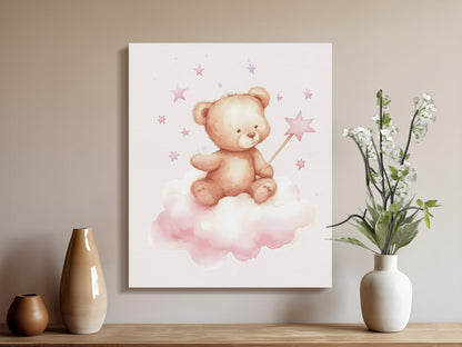 Premium Poster of Adorable Teddy Bear Sitting on a Cloud Canvas Wraps