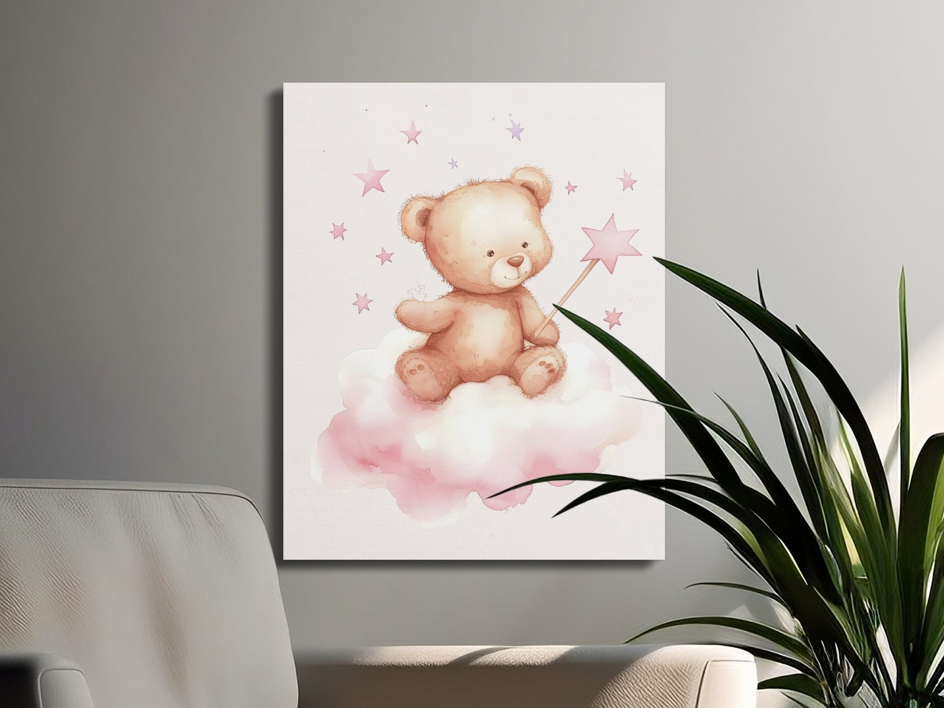 Premium Poster of Adorable Teddy Bear Sitting on a Cloud Canvas Wraps
