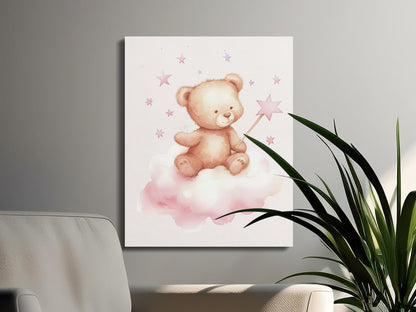 Premium Poster of Adorable Teddy Bear Sitting on a Cloud Canvas Wraps