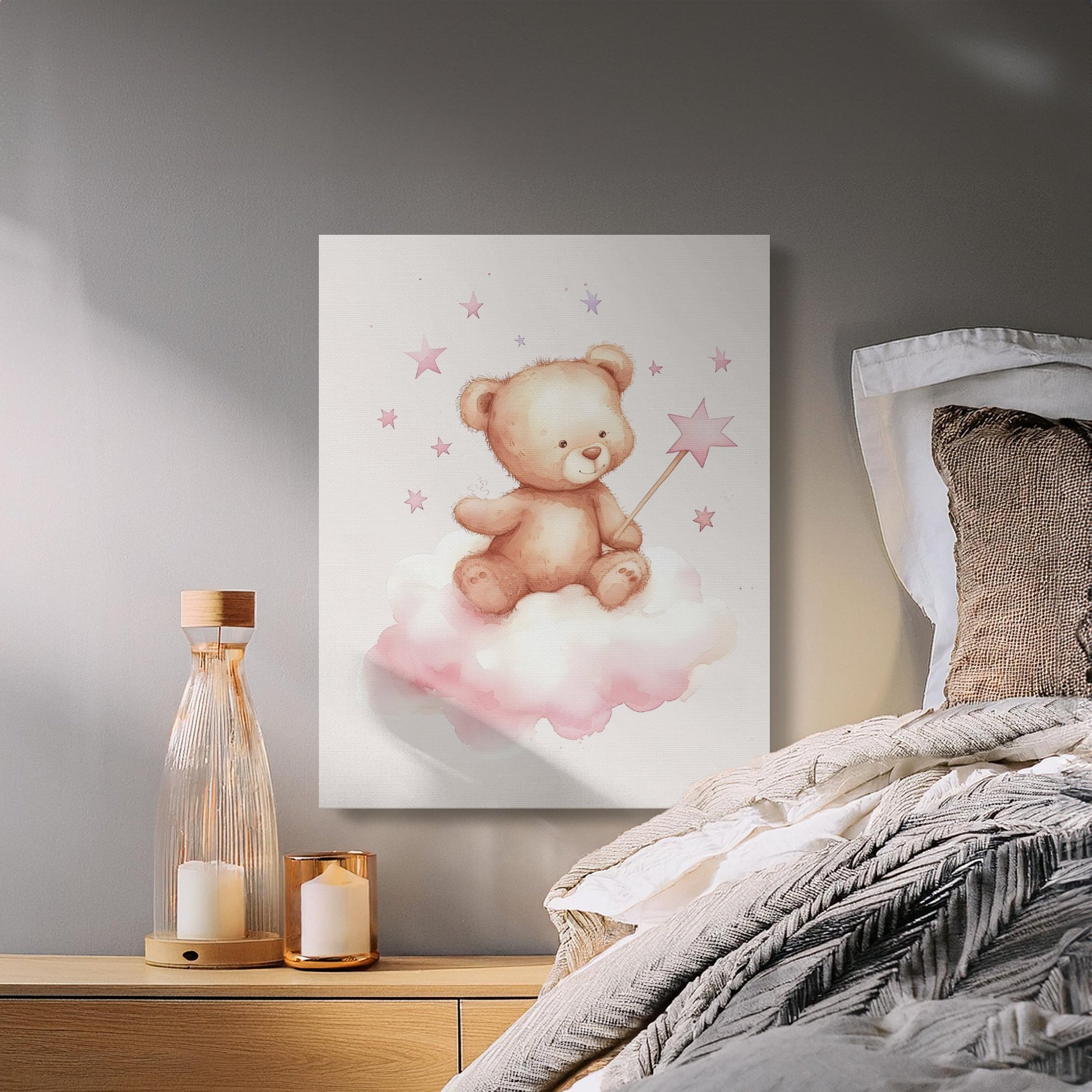 Premium Poster of Adorable Teddy Bear Sitting on a Cloud Canvas Wraps