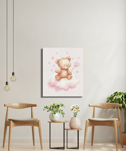 Premium Poster of Adorable Teddy Bear Sitting on a Cloud Canvas Wraps