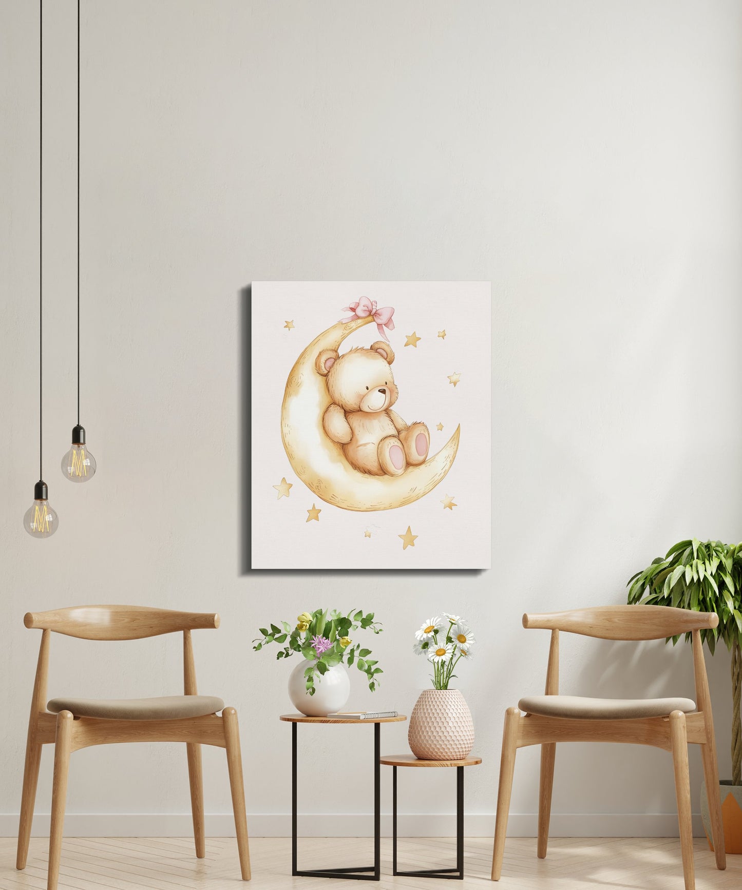 Premium Poster of Adorable Teddy Bear on Moon Nursery Canvas Wraps