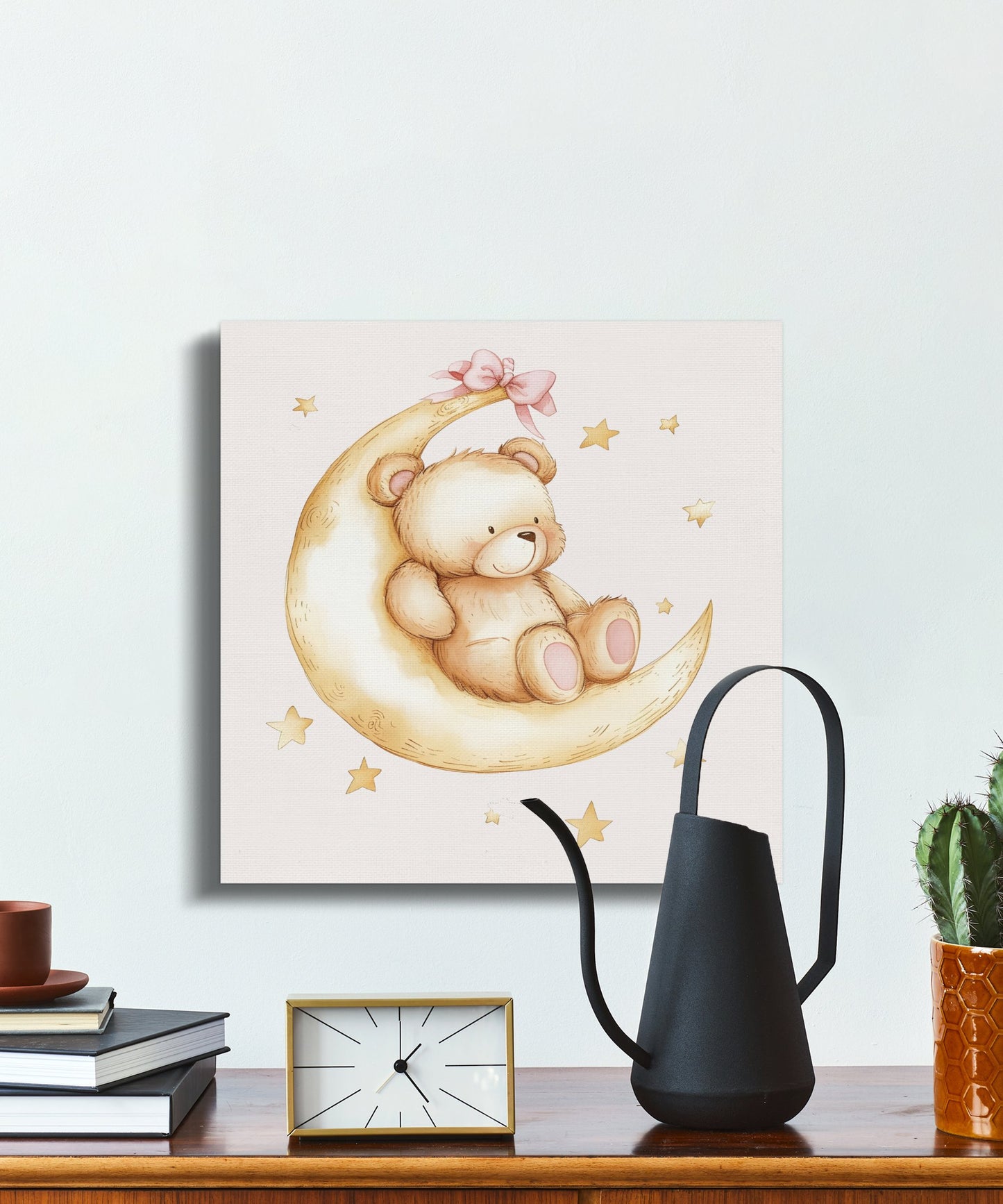 Premium Poster of Adorable Teddy Bear on Moon Nursery Canvas Wraps