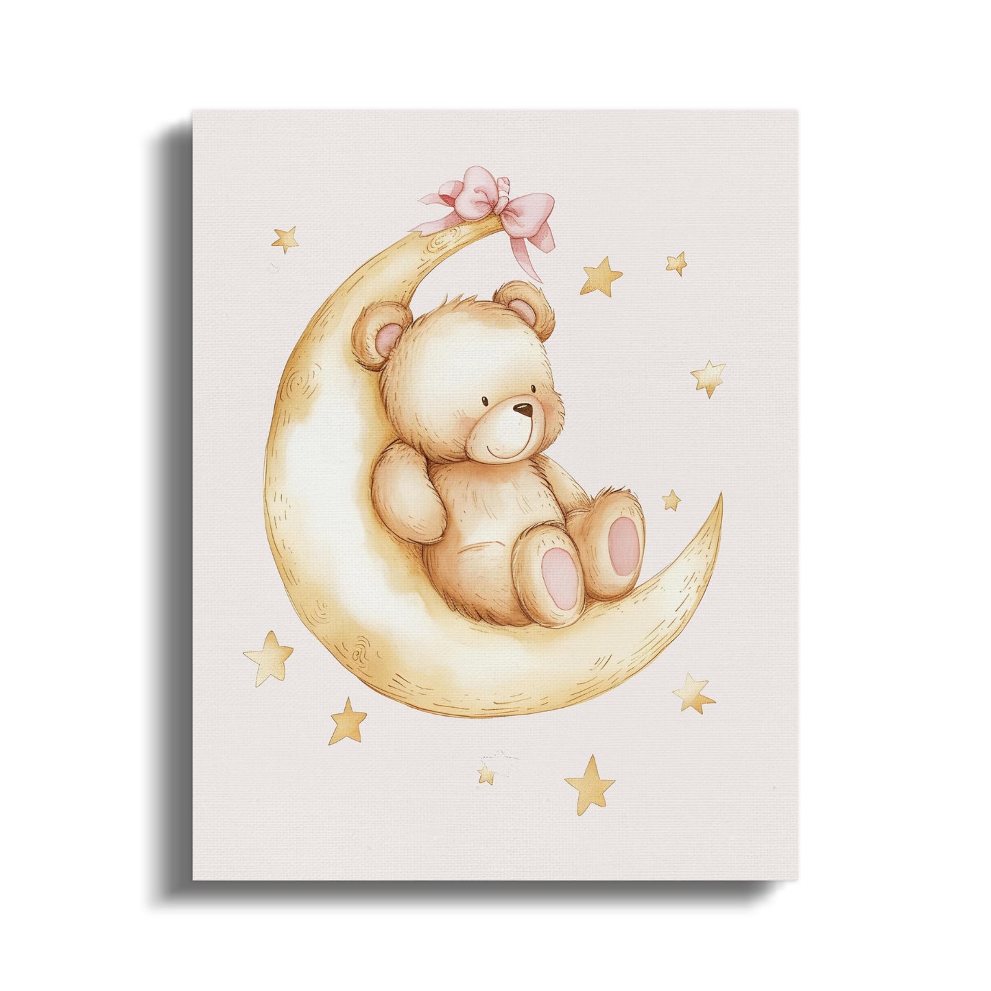 Premium Poster of Adorable Teddy Bear on Moon Nursery Canvas Wraps