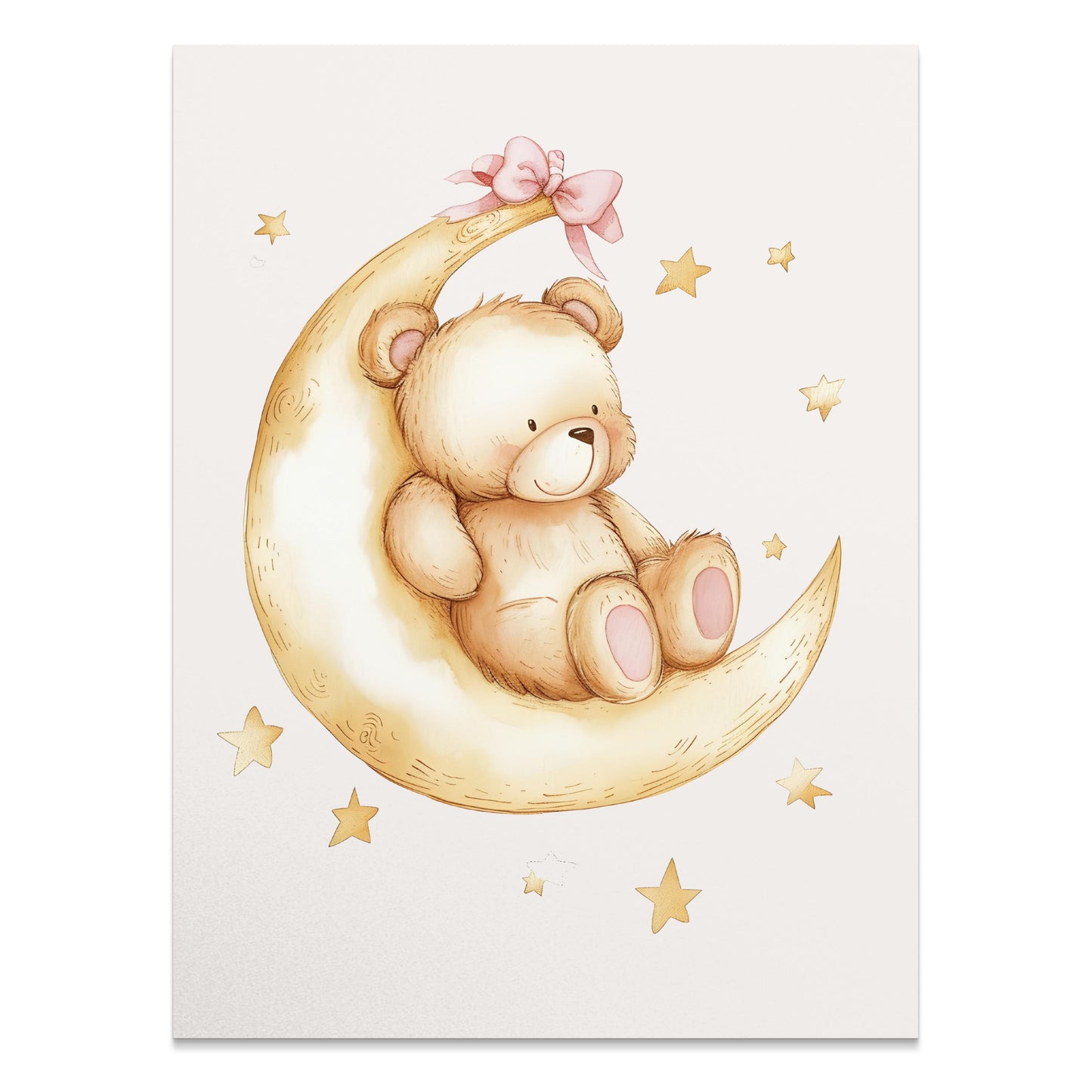 Premium Poster of Adorable Teddy Bear on Moon with Stars Posters