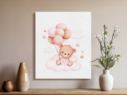 Premium Poster of Adorable Teddy Bear with Balloons Canvas Wraps