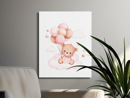 Premium Poster of Adorable Teddy Bear with Balloons Canvas Wraps