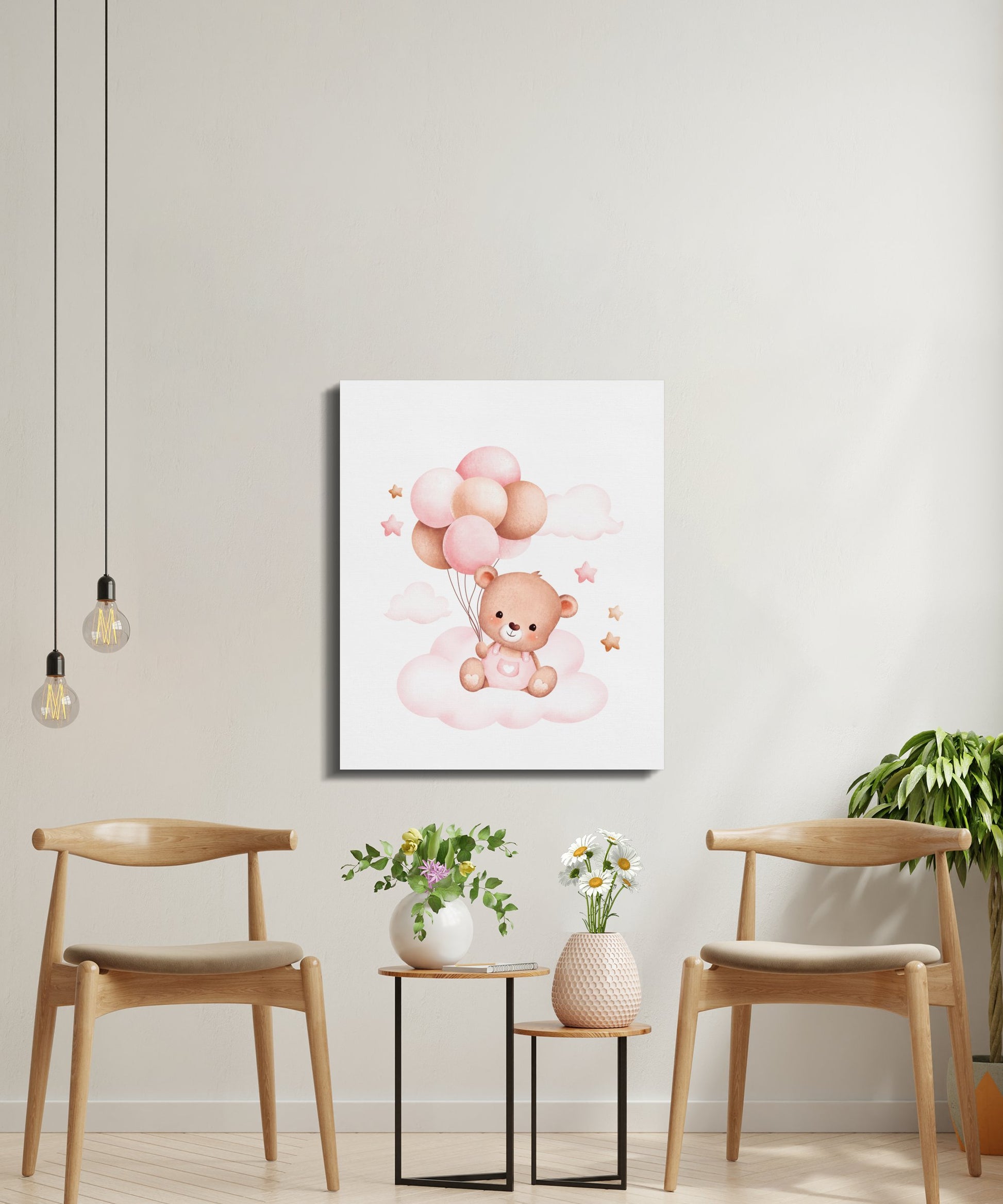 Premium Poster of Adorable Teddy Bear with Balloons Canvas Wraps