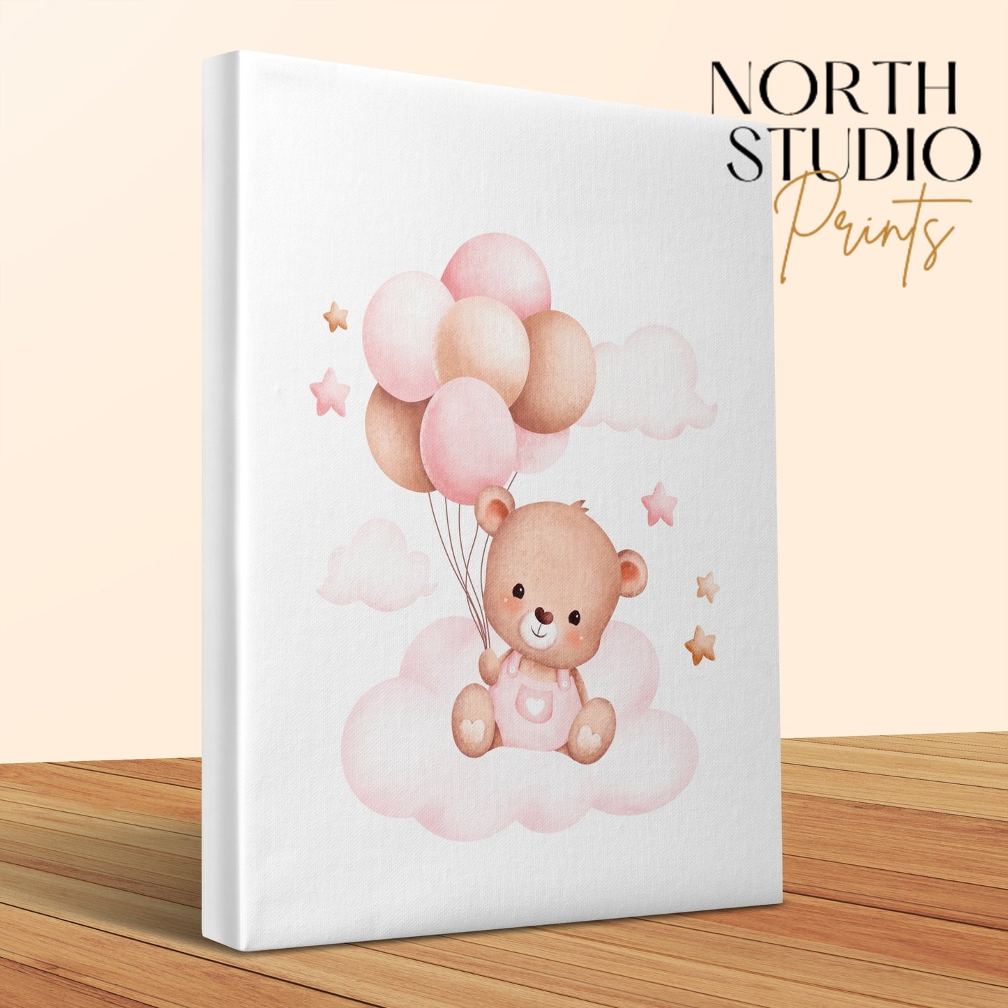 Premium Poster of Adorable Teddy Bear with Balloons Canvas Wraps