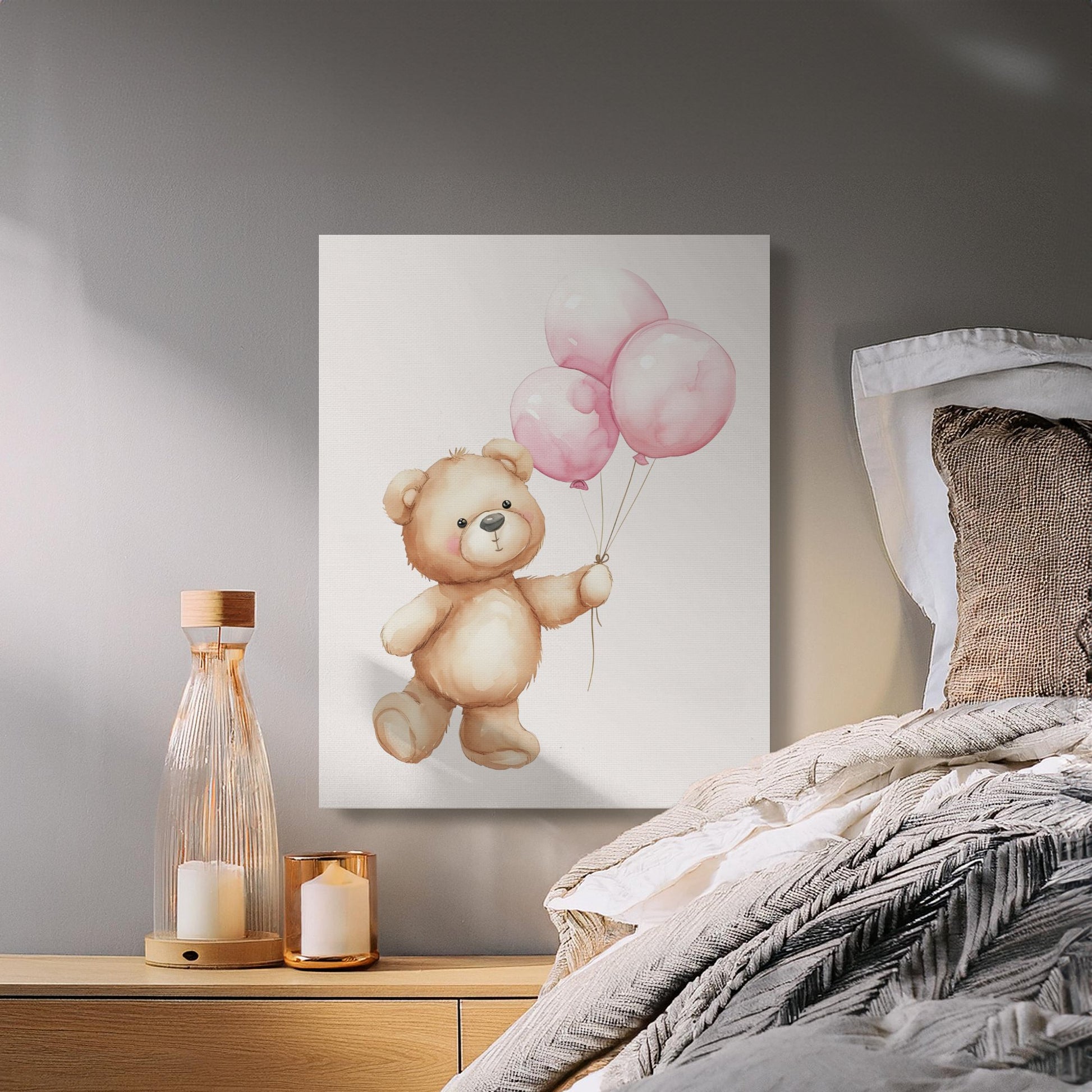 Premium Poster of Adorable Teddy Bear with Balloons Canvas Wraps Nursery Wall Art