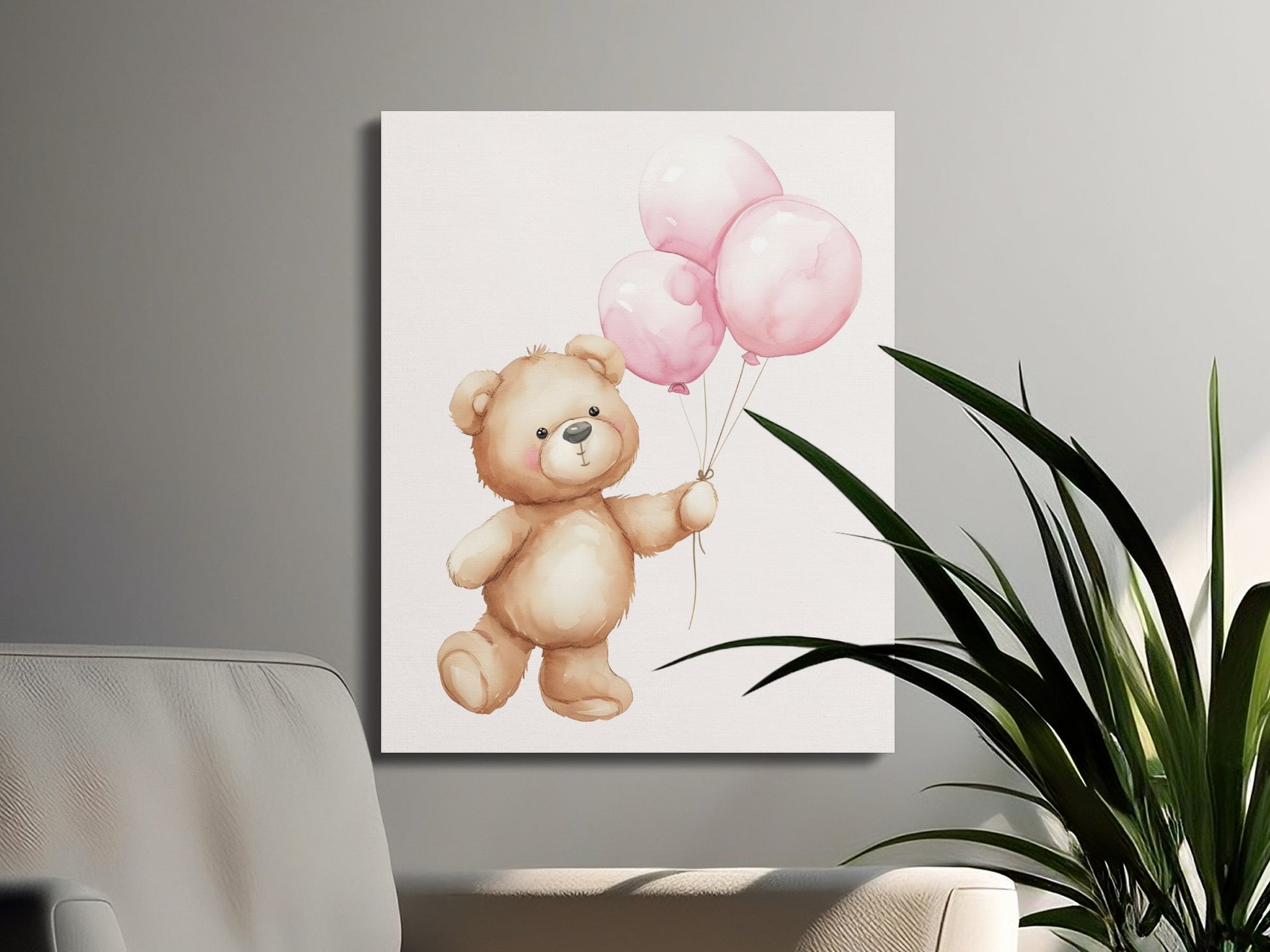 Premium Poster of Adorable Teddy Bear with Balloons Canvas Wraps Nursery Wall Art