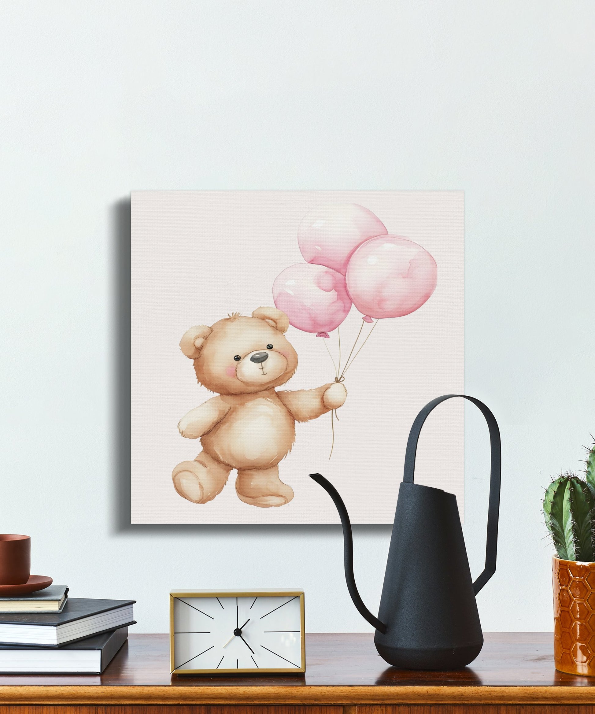 Premium Poster of Adorable Teddy Bear with Balloons Canvas Wraps Nursery Wall Art