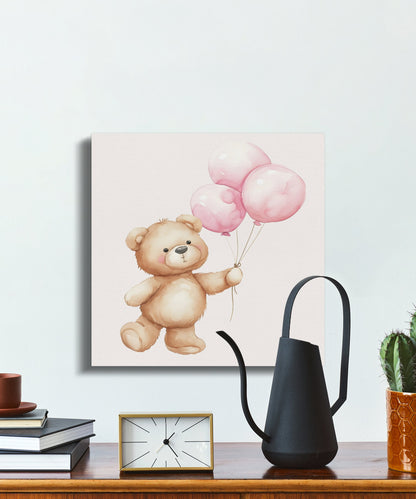 Premium Poster of Adorable Teddy Bear with Balloons Canvas Wraps Nursery Wall Art